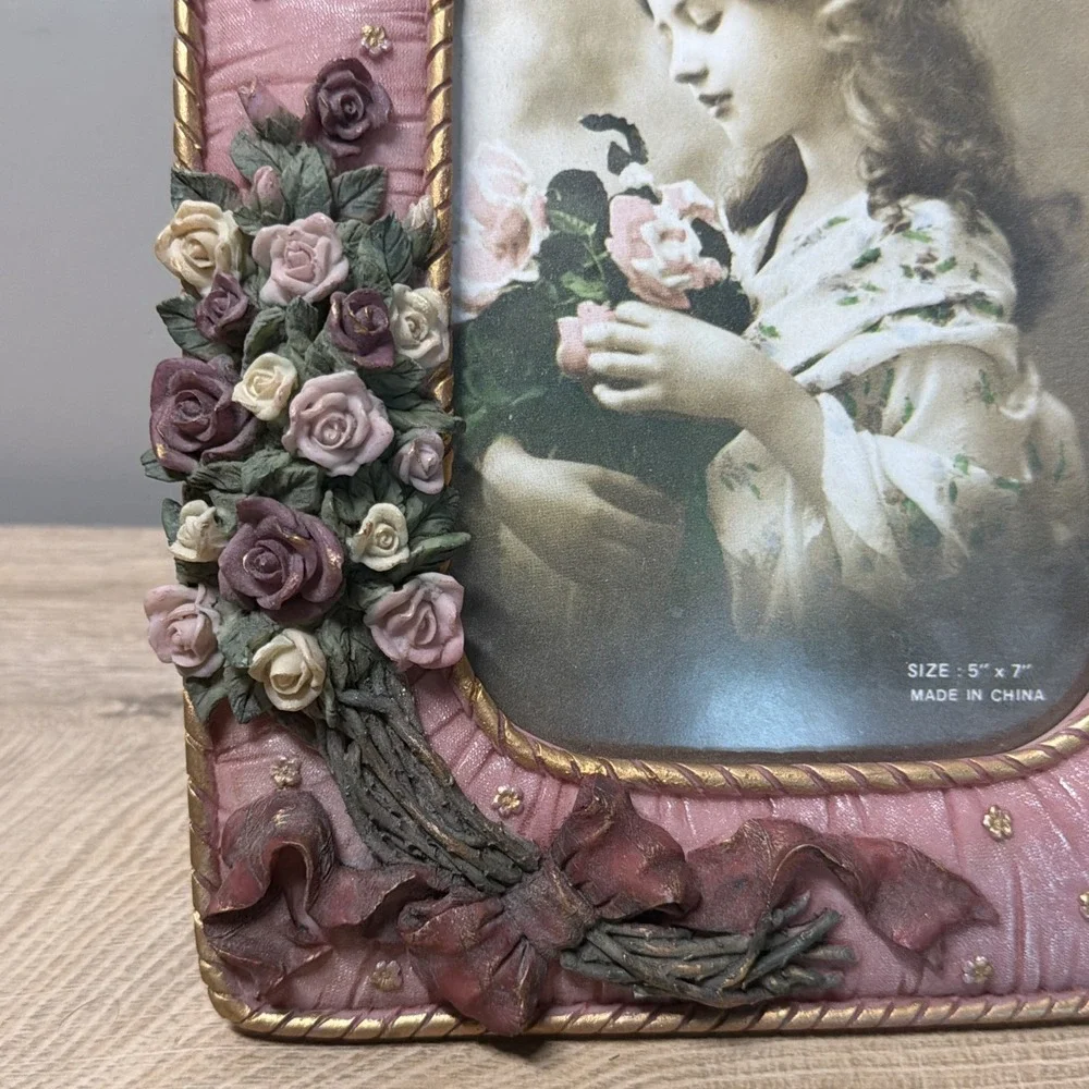 Victorian Rose Picture Frame 5x7 Mauve Pink Floral Shabby Chic Romantic Decor